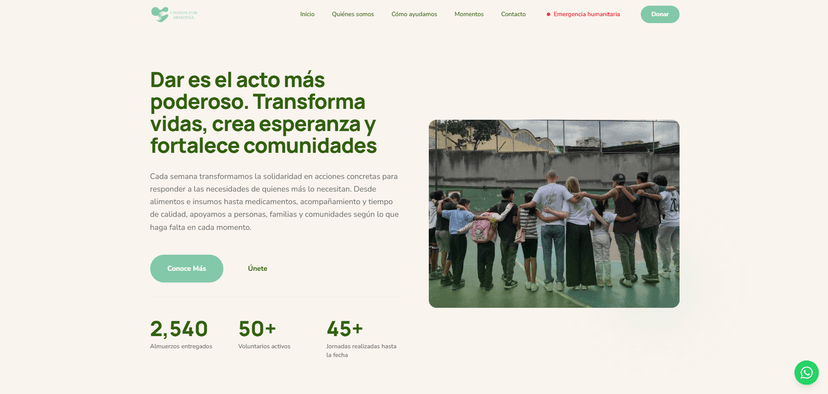 Unidos por Armonía - Página web para organización sin fines de lucro dedicada a la solidaridad, apoyo comunitario y respuesta humanitaria en Venezuela.