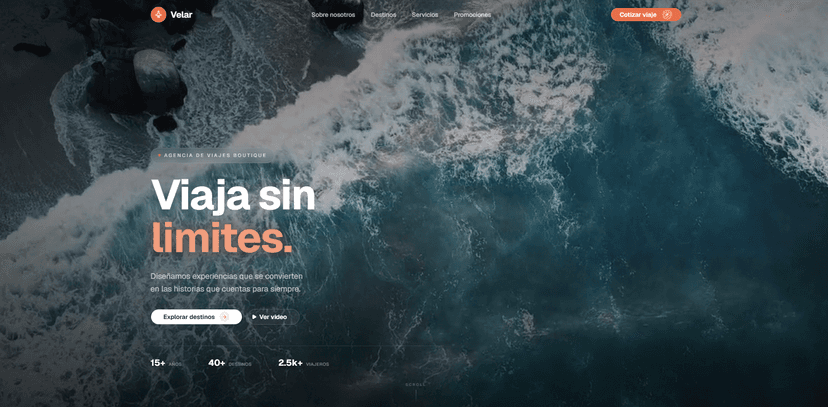 Velar Viajes - Agencia de viajes boutique con diseño premium, catálogo de destinos, cotizador de viajes y experiencias de compra fluidas para viajeros exigentes.